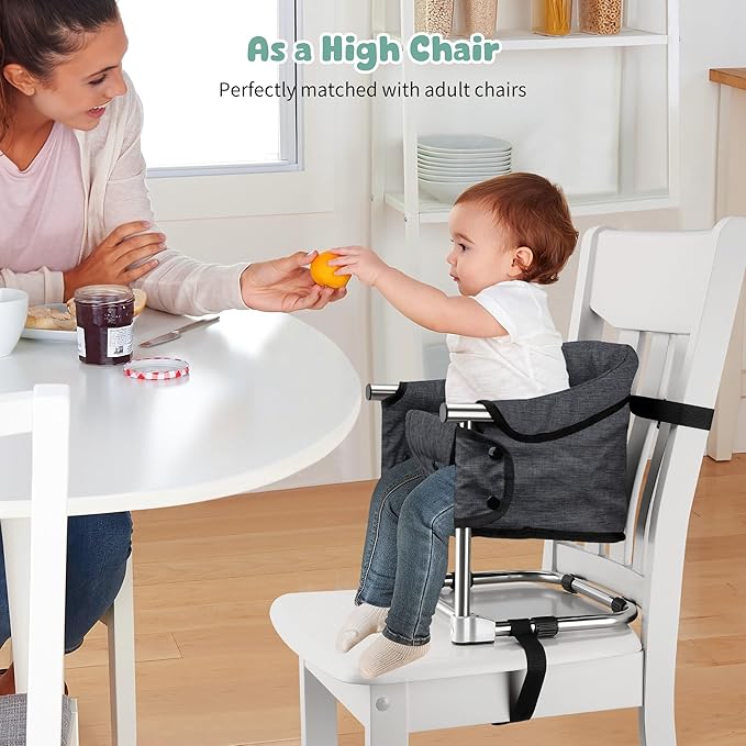 Booster Seat for Dining Table: Portable Toddler Booster Chair with Safety Buckle and Height Adjustable, Foldable Baby Feeding Chair, Kids High Chair Booster Seat for Kitchen Home Travel - Black-CubbioJoy