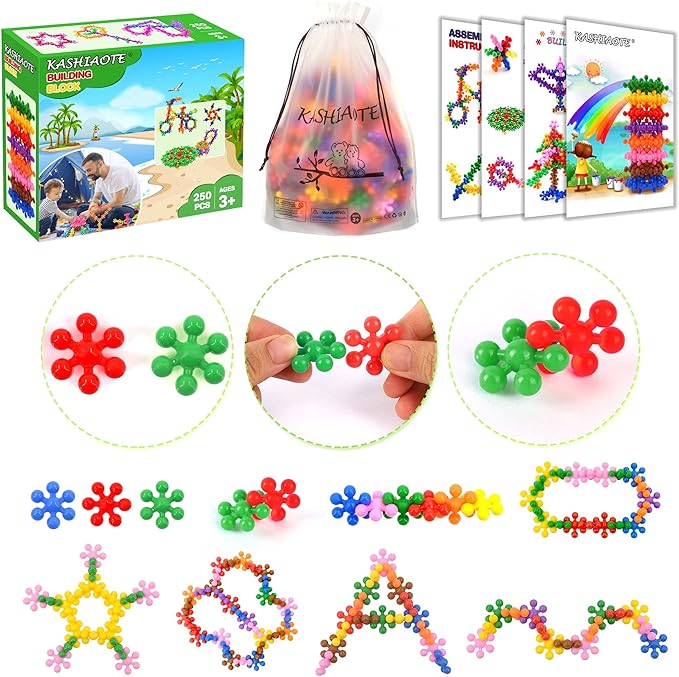 250 Pieces Building Blocks Kids STEM Toys Educational Building Toys Interlocking Solid Plastic Discs Sets for Preschool Boys and Girls Aged 3+-CubbioJoy