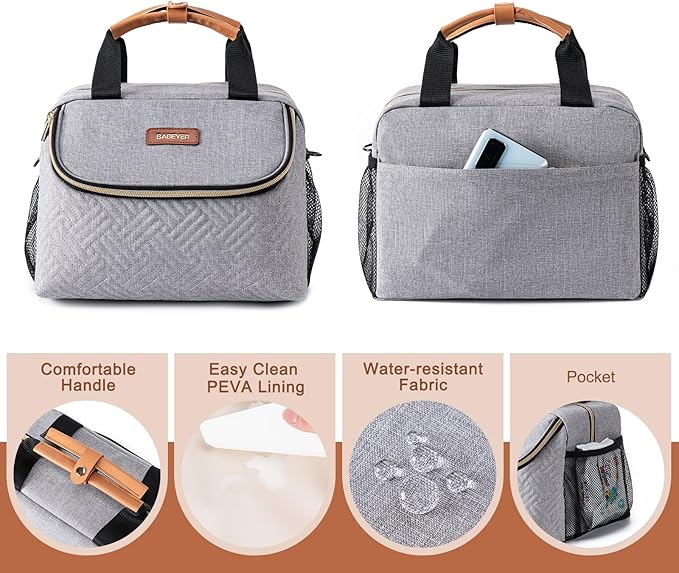Breastmilk Cooler Bag with Ice Pack Fits 6 Baby Bottles up to 9 Ounce, Wearable Breast Pumps Cooler Bag for Nursing Mom Daycare, Work, Travel- Grey-CubbioJoy