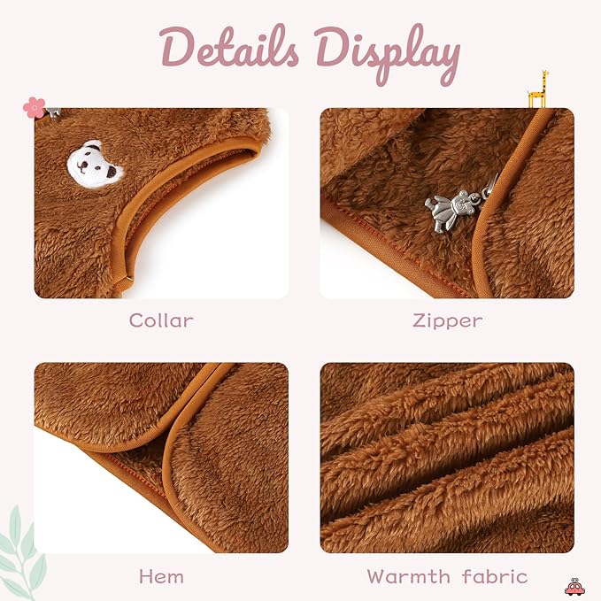 Baby Boys Girls Fleece Vest Zip Up Cute Bear Jackets Fuzzy Fall Winter Warm Clothes Newborn Outwear for Toddler Infant-CubbioJoy