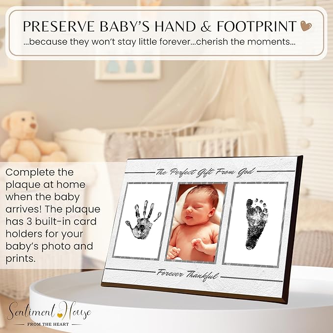 Inkless Hand and Footprint Kit, Baby Keepsake Plaque & Baby Shower Gifts - Ideal as Mom To Be Gift, Nursery Picture Frames, Clean Touch Hand and Footprint Kit (Style 2 - Design 1)-CubbioJoy