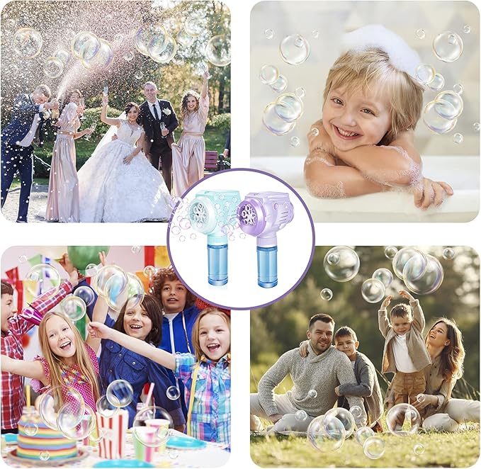 Automatic Bubble Guns with Light, Zealous 2pc High Output Bubble Machines with Bubble Solution & Bubble Concentrate,Handheld Battery Operated Bubble Maker Toys for 3000+ (Bubble-White)-CubbioJoy