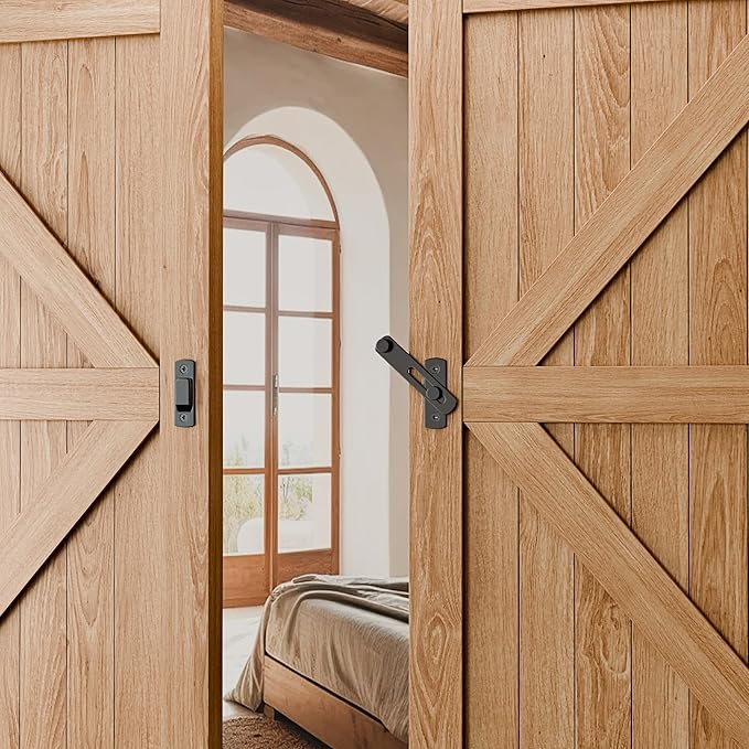 2PCS 180 Degree Matte Black Bifold Latch Flip Sliding Barn Door Latches, Gate Latch for Barn Door, Sliding Door, Pet Door, Garage, Bathroom, Window, Outdoor-CubbioJoy