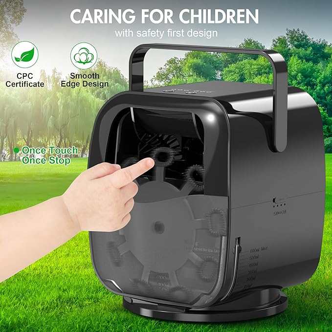 5000mAh Rechargeable Bubble Machine, 90°/180°/360° Auto Rotation, 3 Speeds, Automatic Bubble Blower for Parties, Weddings, Getherings Indoor Outdoor, Bubble Maker Toy for Toddlers, Kids, Pets-CubbioJoy