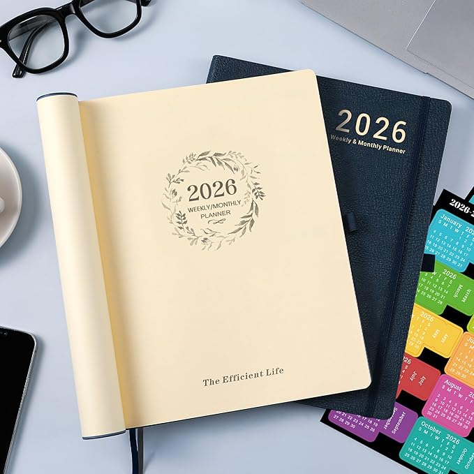 2026 Planner - Weekly and Monthly Planner 2026, JAN 2026 - DEC 2026, 8.5" x 11", Leather Cover 2026 Planners with Thick Paper, Back Pocket with Notes Pages - Blue-CubbioJoy