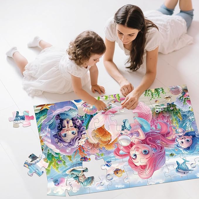 Jumbo Floor Puzzle for Toddlers & Kids Ages 3-5, 48-Piece Mermaid and Underwater Large Jigsaw Puzzle with Educational Fun, Great Gift for Boys & Girls Ages 4-8-CubbioJoy