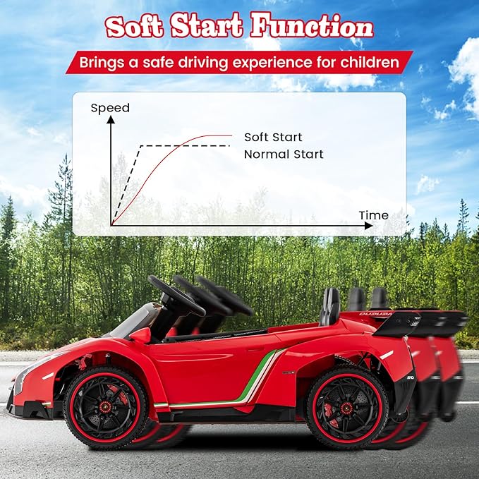 Costzon Ride on Car, Lamborghini Licensed 12V Battery Powered 4WD Sports Car with Remote Control, 3 Speeds, Hydraulic Doors, LED Lights, Towing Wheel, Horn, Music, Electric Vehicle for Kids Aged 3-8-CubbioJoy