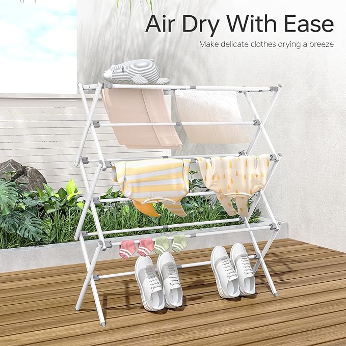 APEXCHASER Drying Rack Clothing, Clothes Drying Rack Foldable, Laundry Drying Rack Expandable, Small Clothe Hanger for Baby Clothes Towels Bibs, Socks, Clothes Airer for Indoor & Outdoor Use, White-CubbioJoy
