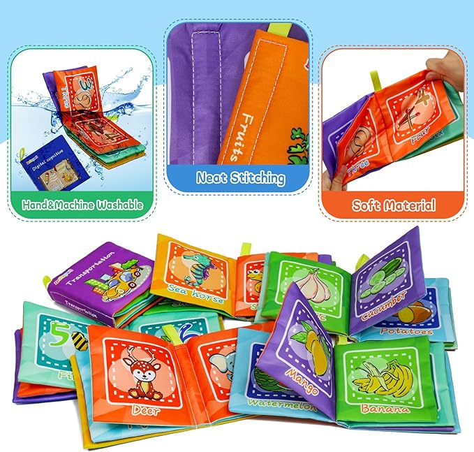 Dr.Rapeti Soft Cloth Books Baby Books Bath Books 6-Pack for Baby Infant Toddler Kids Crinkle Squeaky Washable Chewable Non-Toxic Early Educational Giftable-CubbioJoy
