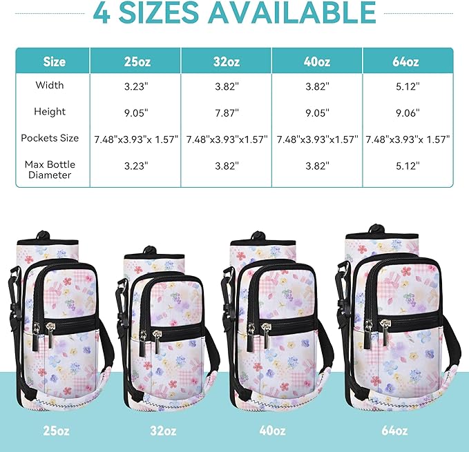 25/32/40/64oz Water Bottle Bag Holder Carrier-Insulated Crossbody Sling Case Sleeve with Strap & Pockets for Men Women Gym Cycling Travel Walking Hiking Camping-CubbioJoy