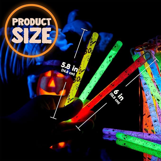 JOYIN 30 Pcs Halloween Glow Sticks Bulk Party Pack, Hanging Wands in 8 Design, 6 Color Light Up Stick for Kid Glow in The Dark Halloween Party Favor Supplies, Goodie Bag Filler, Trick or Treating Gift-CubbioJoy