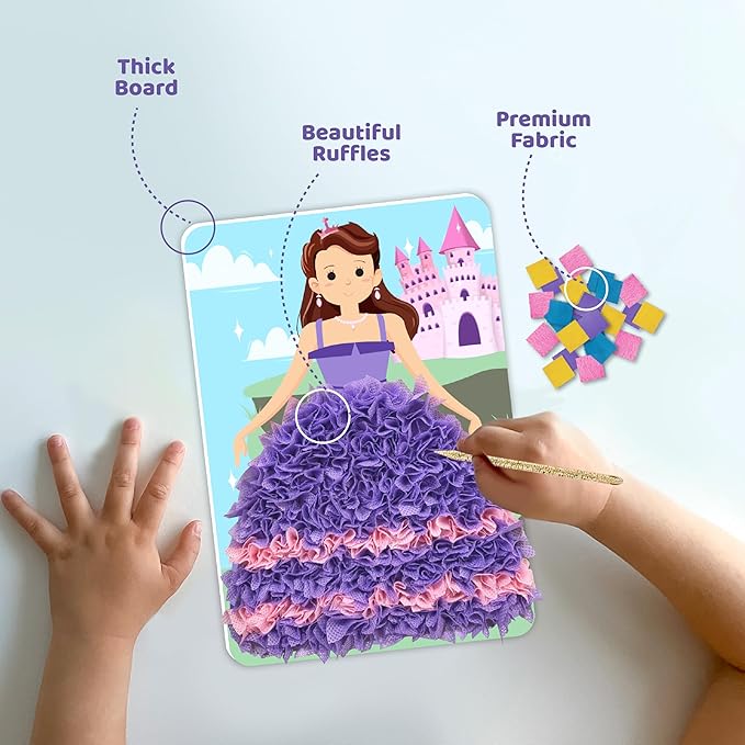 jackinthebox Poke Poke Art for Kids - Fashion Theme, Mess-Free Fabric Art and Craft, Flower Pressing Kits, Gift for Kids, Girl Gifts, Toys for Girls Ages 4 5 6 7 8-CubbioJoy