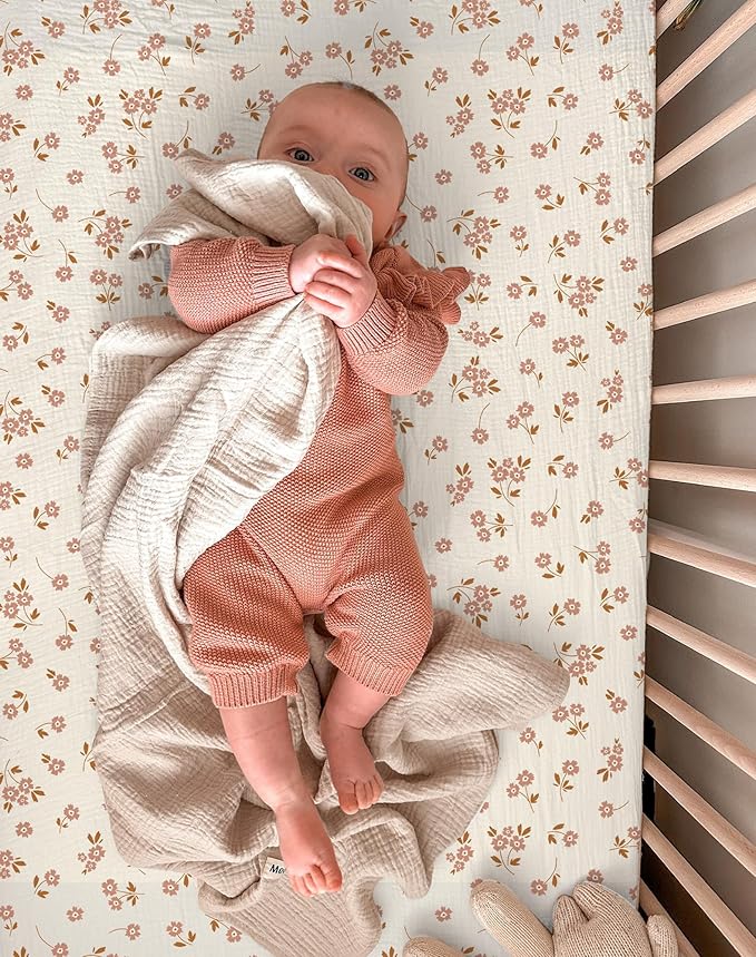 Bassinet Sheet for Baby Boy and Girl 2 Pack, Fitted Sheets for Rectangle, Oval, Hourglass Bassinet Mattress, Muslin Moses Basket Sheets with Neutral Style (Floral & Pink)-CubbioJoy