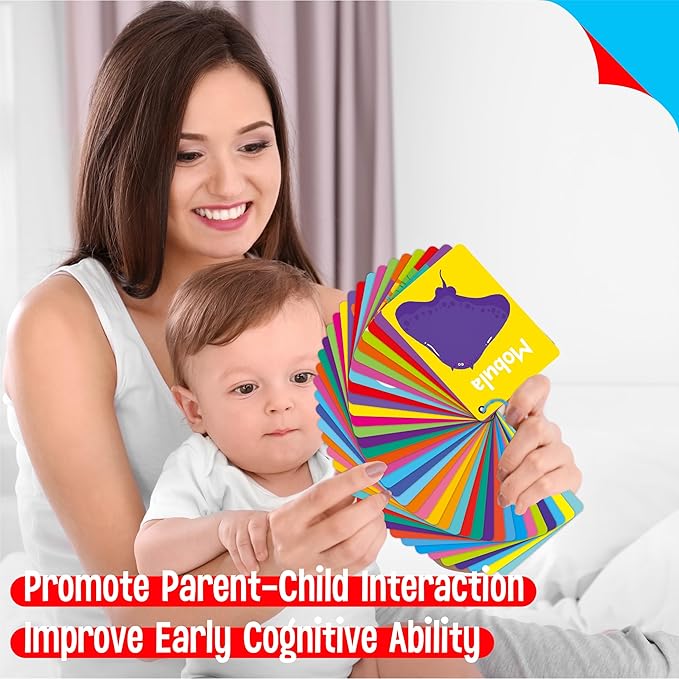 Animal Flashcards, 50 Double-Sided Cards, Wild/Farm/Marine Animal Cards Educational Learning Tools for Preschool and Toddlers Learning (2 Reclosable Rings Attached)-CubbioJoy