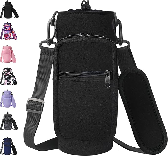 32 40 oz Water Bottle Carrier with Strap, Neoprene Water Bottle Sleeve Bag with 2 Pockets Insulated Flask Sling Holder for Walking Hiking Gym-CubbioJoy