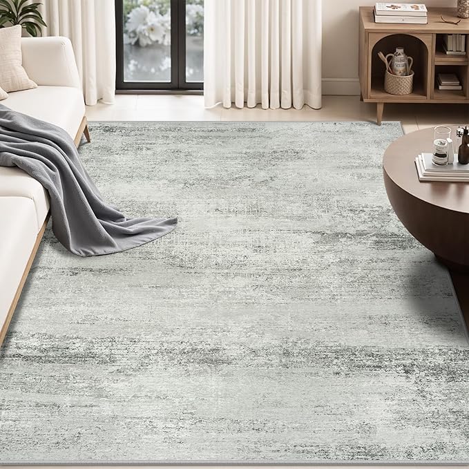 5x7 Area Rugs for Lliving Room Bedroom, Abstract Washable Rugs with Non-Slip Backing, Stain Resistant Thin Carpet for Dorm Dining Room Table Nursery Indoor Home Office-Gray-CubbioJoy
