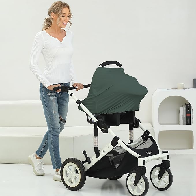 Breathable Car Seat Cover for Babies – Multi-Purpose Soft Rayon Nursing Cover for Breastfeeding, High Stretchy Infant Carseat Canopy, Stroller Cover (Smooth Rayon, Roman Green)-CubbioJoy