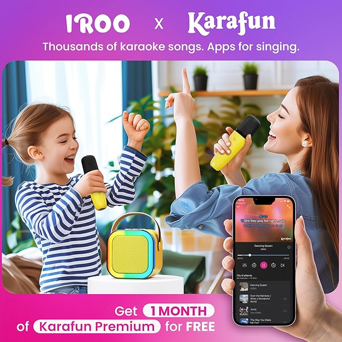 IROO Mini Karaoke Machine for Kids, 2025 TOP Toys Birthday Gifts Ideas for Girls Ages 4, 5, 6, 7, 8, 9, 10, 12+ Years Old, Portable MP3 Player with 2 Wireless Mics for Party-CubbioJoy