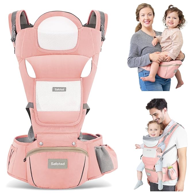 Baby Carrier with Hip Seat, Ergonomic M Position 6in1 Baby Carrier Newborn to Toddler,Head Support and Breathable Mesh Newborn Carrier,Adjustable Baby Holder Carrier for Dad&Mom-Pink-CubbioJoy