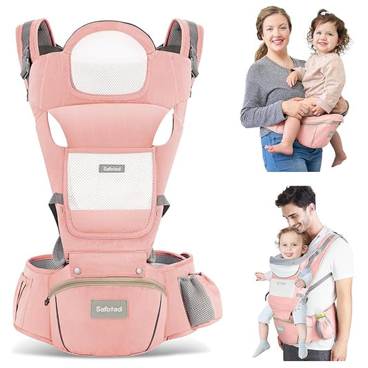 Baby Carrier with Hip Seat, Ergonomic M Position 6in1 Baby Carrier Newborn to Toddler,Head Support and Breathable Mesh Newborn Carrier,Adjustable Baby Holder Carrier for Dad&Mom-Pink-CubbioJoy