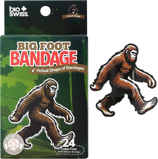 BioSwiss Bandages, Bigfoot Shaped Self Adhesive Bandage, Latex Free Wound Care, Fun First Aid Kit Supplies for Kids and Adults, 24 Count-CubbioJoy