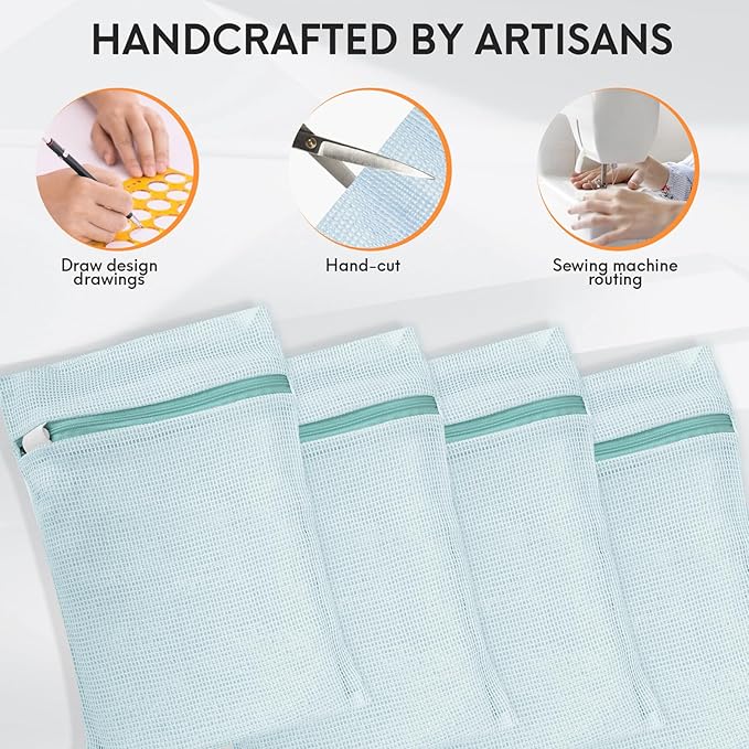 4 Piece Blue Small, Durable Organic Cotton Mesh Laundry Bag with Strong Zipper and Breathable Mesh, Delicate Laundry Bag for Underwear, Clothes, Pants and Socks-CubbioJoy