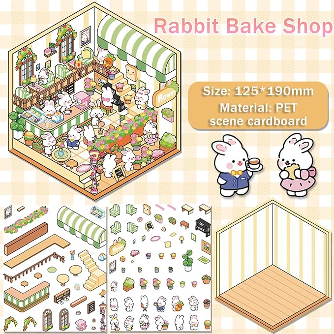 5 Set 3D Scene Stickers DIY 3D House Stickers -Fun DIY Stickers Scene Make Your Own clothing store Shop Amusement park for Adult Kids-Make Your Own Stickers-Cute Cartoon Sticker Scenes for Adults Kids-CubbioJoy