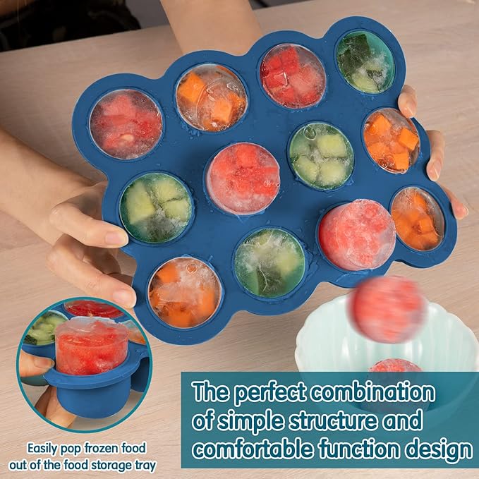 Baby Food Storage 12 x 1.5OZ Silicone Freezer Tray with Lid, Food Grade Silicone Containers for Purees & Vegetables Midnight Blue-CubbioJoy
