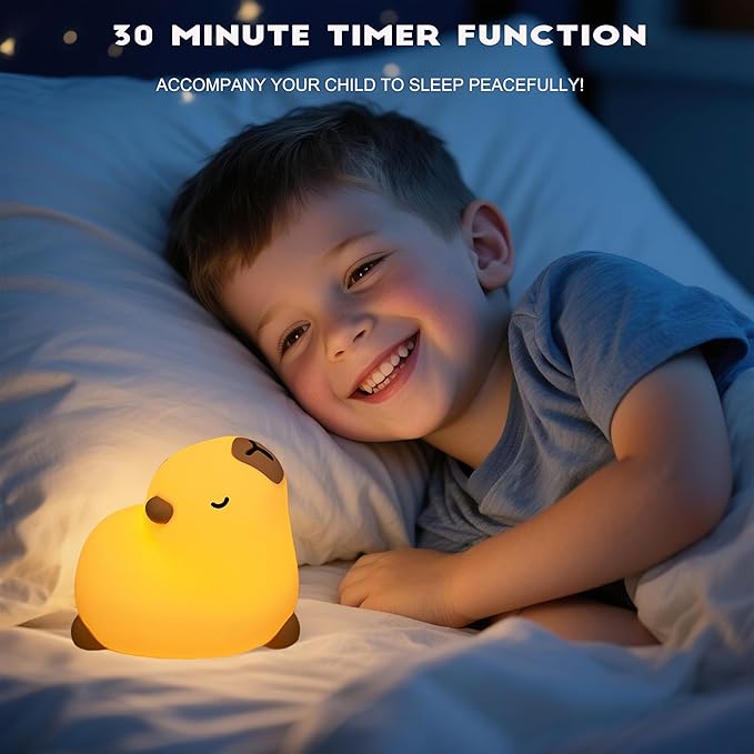 Cute Capybara Night Light, LED Capybara Lamp Rechargeable Touch Bedside Lamp,Squishy Animal Nightlight,3 Levels Dimmable,30Min Timer Nursery Night Light for Kids, Bedroom Baby Boys Girls Gifts-CubbioJoy
