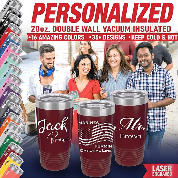 iProductsUS Personalized Tumbler with Slider Lid, Stainless Steel 20 oz Coffee Mug Engrave Names, Vacuum Insulated Custom Cup, Gift Idea for Dad, Husband, Him (Maroon)-CubbioJoy