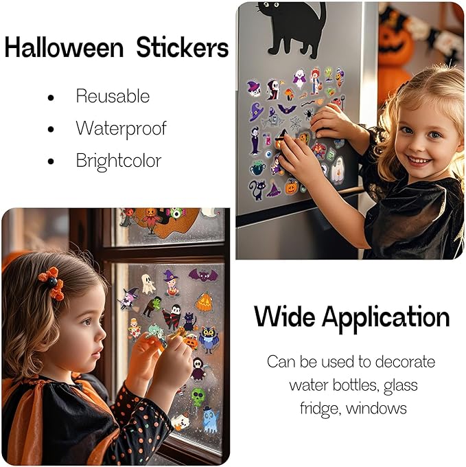 2 Set Halloween Reusable Sticker Books for Toddlers 3+, Halloween Stickers for Kids, Sticker Book for Toddlers 3+ Years, Halloweens Gifts for Kids Girls Boys-CubbioJoy