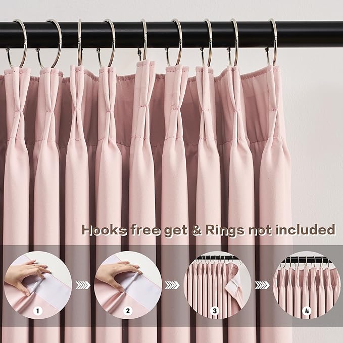 KEQIAOSUOCAI Pink Elegant Pinch Pleat Curtains 84 Inches Long, Light Blocking High End Pleated Drapes for Girls Nursery Bedroom Living Room Window Panels with Hooks 40 x 84 Baby Pink-CubbioJoy