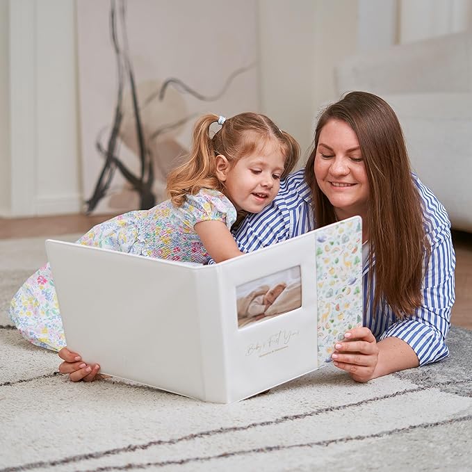 Keepsake Baby Memory Book Girl Boy – Timeless Leather-Bound Baby Milestone Book – Baby Book Keepsake Record First 5 Years – Gender Neutral Baby Scrapbook Album Baby Album Journal Registry Search Gift-CubbioJoy