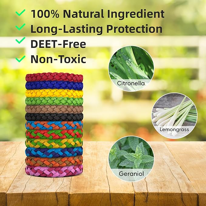 36 Pack Mosquito Repellent Bracelets, DEET-Free Natural Bands, PU Leather Insect & Bug Repellent Wrist Bands for Kids & Adults, Individually Wrapped-CubbioJoy