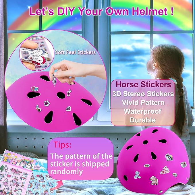 Kids Bike Helmet with DIY Stickers and Knee Pads Elbow Pads Wrist Guard Set for Ages 3-8-14 Toddler Boys Girls Helmet for Roller Skates Cycling Skateboarding Bicycle Scooter-CubbioJoy