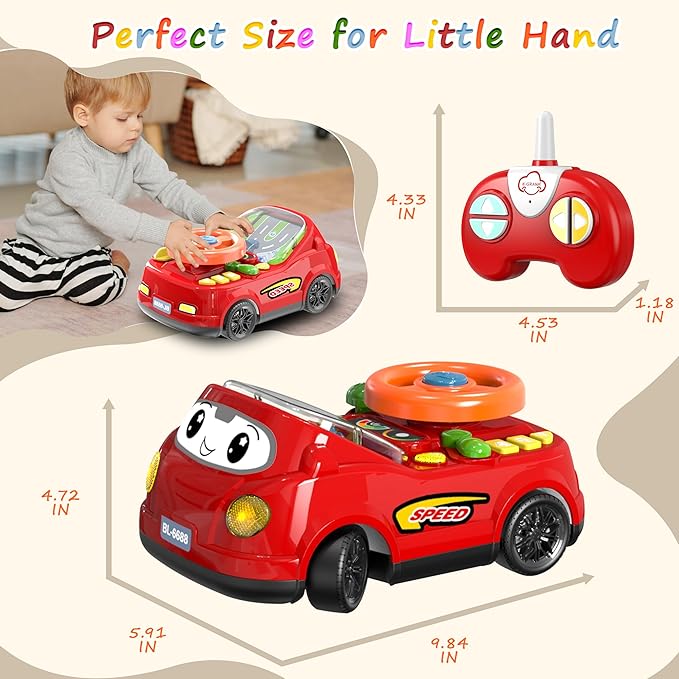 2-in-1 Toddler RC Car & Steering Wheel Toy with Music | Interactive Simulation Driving Adventure Toy for 18+ Months Baby Learning | Gift for 1.5+ Years Old Boys Girls-CubbioJoy