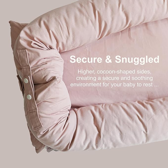 Deluxe Infant Lounger, Baby Nest Cover for Baby Girls & Boys, Newborn Essentials for Baby 0-12 Months, 100% Cotton (DustyRose)-CubbioJoy