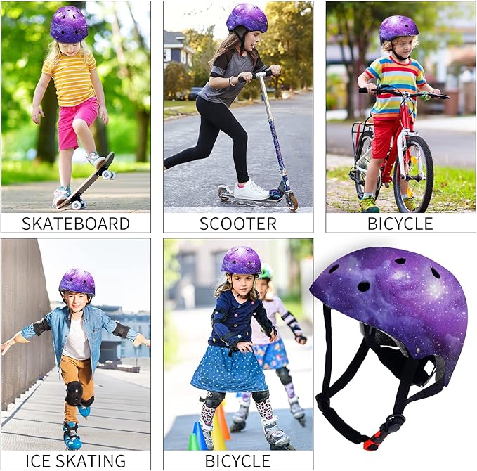 Adjustable Color Gradient Skateboard Helmet for 3-5-8-14+Ages【Toddler Kids Youth Adult】 Girls Boys Woman.Bike Helmet for Multi-Sports Cycling Bicycle Scooter Inline Roller Skate Rollerblading-CubbioJoy