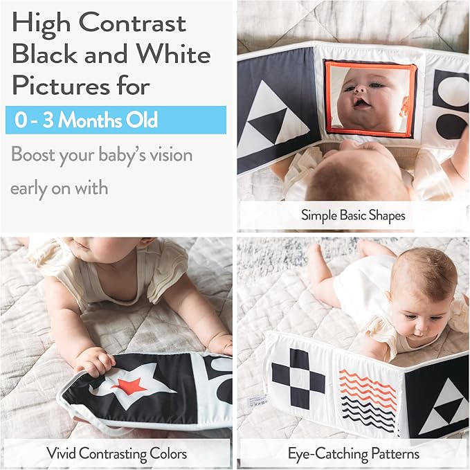 Infant Toys 0-6 Months Baby Mirror Tummy Time Toys Sensory Books for Babies Touch and Feel Crinkle Books for Babies-CubbioJoy
