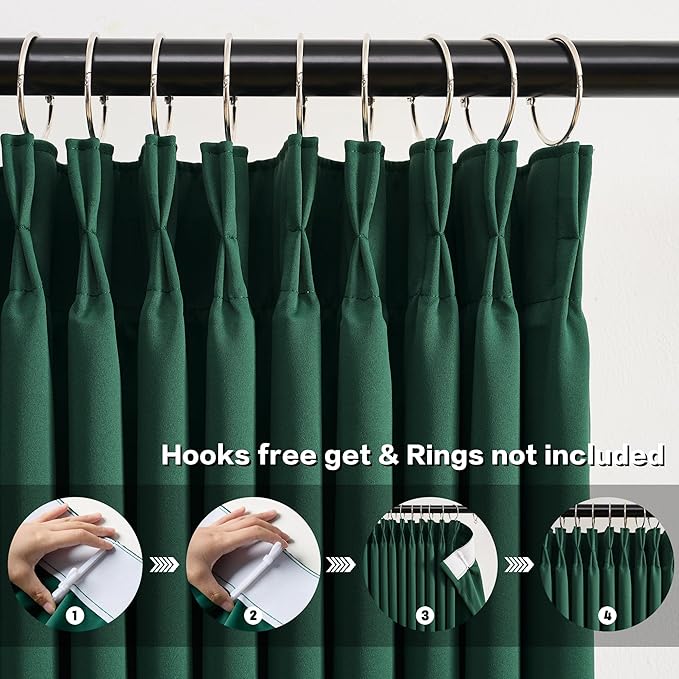 KEQIAOSUOCAI Dark Green Pinch Pleated Blackout Curtains for Small Windows - Thermal Insulated Christmas Green Curtain Drapes with Hooks，40 x 45 Inches Long-2 Panels Set-CubbioJoy