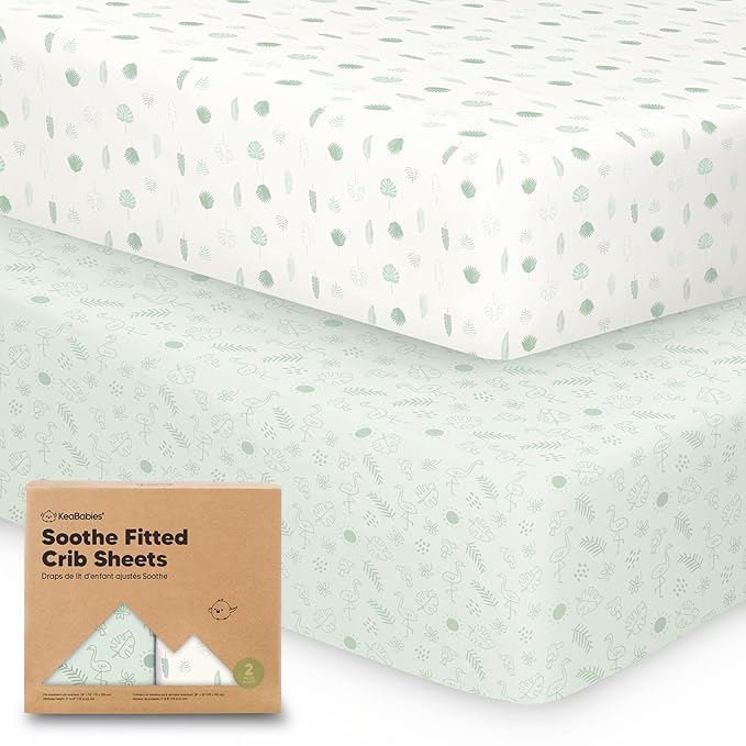 KeaBabies 2-Pack Organic Crib Sheets for Boys, Girls - 52x28 Fitted Crib Mattress Sheet Neutral, Breathable Jersey Cotton Cover for Baby Bed, Toddler Mattress, Soft & Cute Prints (Tropic Oasis)-CubbioJoy
