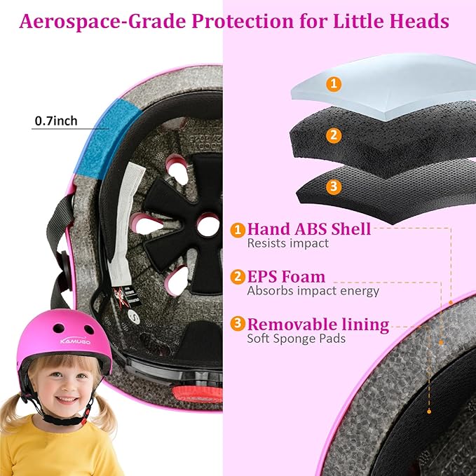 KAMUGO Kids Adjustable Helmet, with Sports Protective Gear Set Knee Elbow Wrist Pads for Toddler Age 2-8 Boys Girls, Bike Skateboard Hoverboard Scooter Rollerblading Helmet Set-CubbioJoy