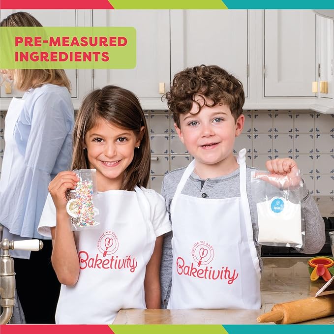 Baketivity Kids Baking Set, Meal Cooking Party Supply Kit for Teens, Real Fun Little Junior Chef Essential Kitchen Lessons, Includes Pre-Measured Ingredients (Baketivity Kit, Bagels)-CubbioJoy
