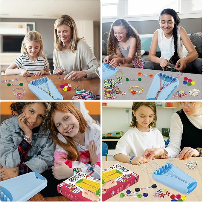 Arts and Crafts for Kids Ages 8-12,Friendship Bracelet Making Kit for Girl,Kids Jewelry Making Kit with 28 Pre-Cut Threads,Christmas Birthday Gifts for Ages 6 7 8 9 10 11 12 Year Old Light Blue-CubbioJoy