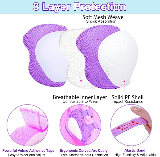 Kids Bike Helmet with DIY Stickers and Knee Pads Elbow Pads Wrist Guard Set for Ages 3-8-14 Toddler Boys Girls Helmet for Roller Skates Cycling Skateboarding Bicycle Scooter-CubbioJoy