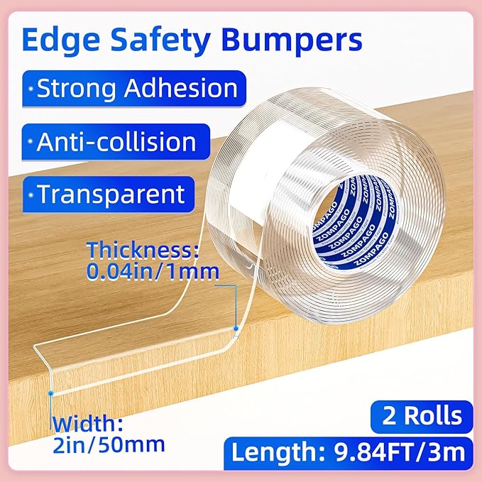 Clear Soft Corner Protectors for Furniture Strip,2in x9.84FT,2 Rolls,Sharp Edge & Table Bumper,Window Edge,Wall Protector, Soft Corner Guards Safe for Proof,Table Corner Protectors in Family-CubbioJoy