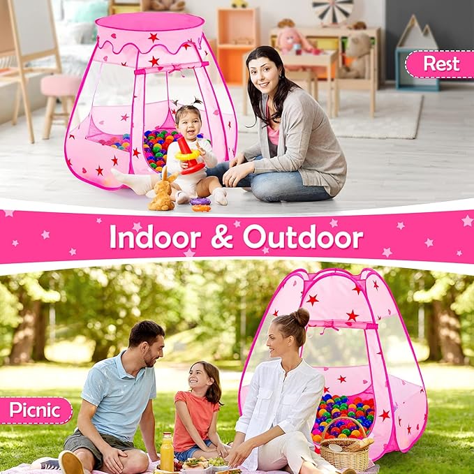 Baby Ball Pit for Toddler with 50 Balls, Kids Pop Up Play Tent for Girls, Princess Toys for Children Indoor & Outdoor Playhouse with Carry Bag-CubbioJoy