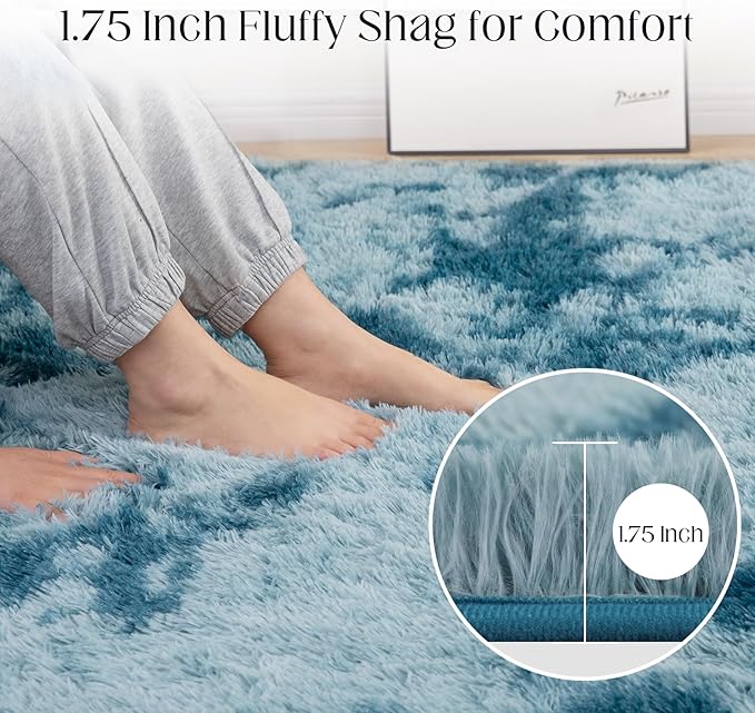 Area Rugs 8x10, Fluffy Rugs for Living Room, Ultra Soft Rugs for Bedroom, Non-Slip Indoor Carpet for Nursery, Kids Room, Playroom, Home Decor, Tie-Dyed Blue-CubbioJoy