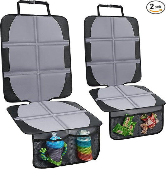 Car Seat Protector, 2 Pack Baby CarSeat Covers with Mesh Pockets & Non-Slip Backing 600D Durable Seat Protectors Under Car Seat for Baby(Gray, Large)-CubbioJoy