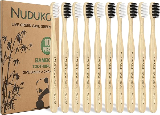 Bamboo Toothbrushes Soft Bristles, Biodegradable Eco-Friendly Toothbrush 10 Pack, BPA Free Charcoal Bamboo Tooth Brush, Organic, Natural, Green and Compostable Tooth Brushes-CubbioJoy